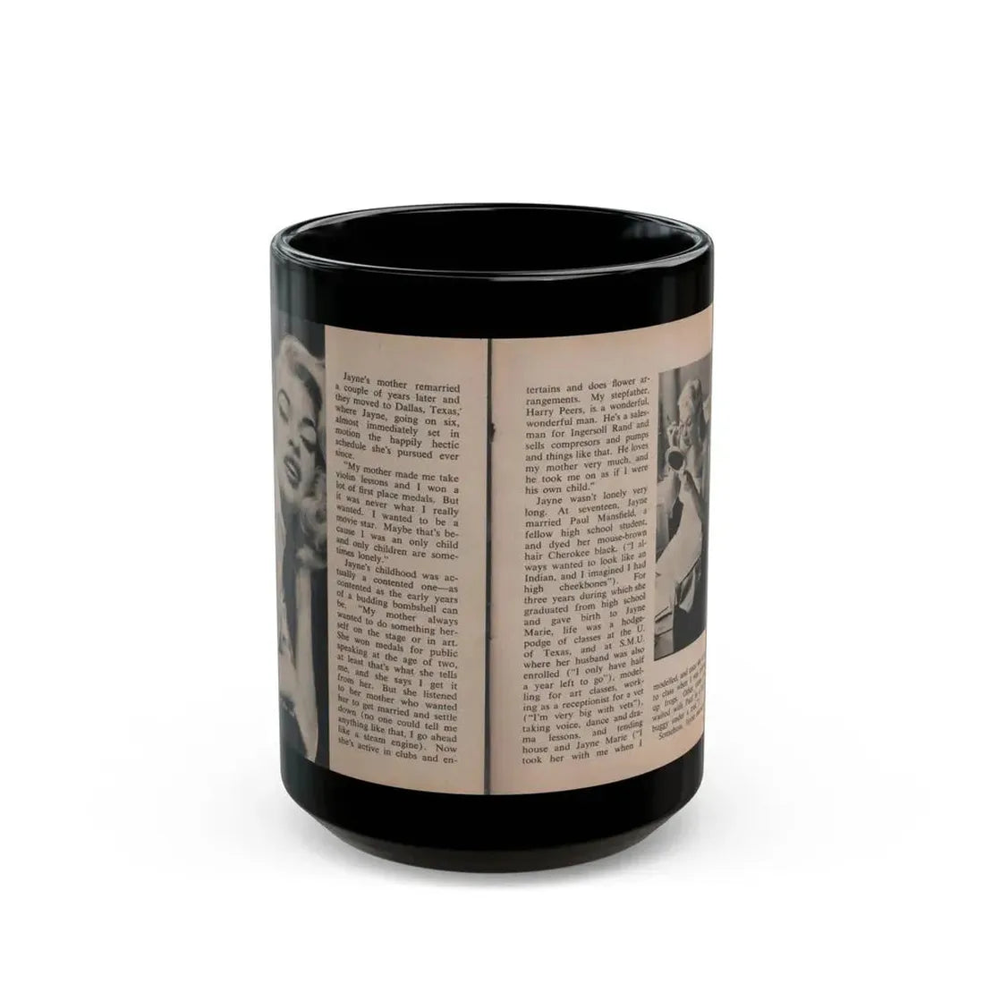 Jayne Mansfield #297 - JAYNE Pocket Magazine Pages 38 & 39 (Vintage Female Icon) Black Coffee Mug - Go Mug Yourself