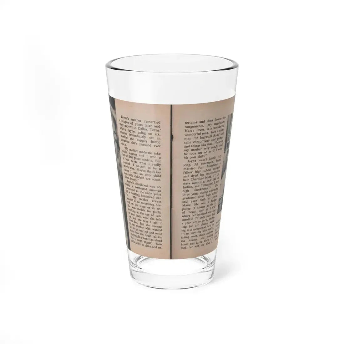 Jayne Mansfield #297 - JAYNE Pocket Magazine Pages 38 & 39 (Vintage Female Icon) Pint Glass 16oz 16oz - Go Mug Yourself