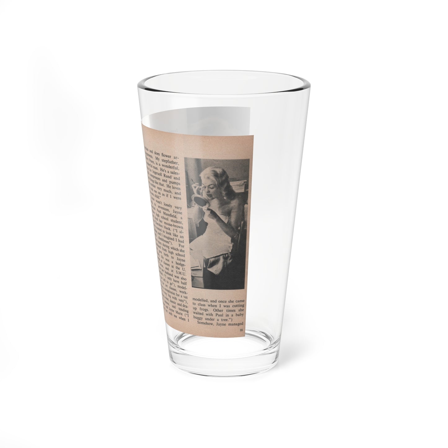 Jayne Mansfield #297 - JAYNE Pocket Magazine Pages 38 & 39 (Vintage Female Icon) Pint Glass 16oz-Go Mug Yourself