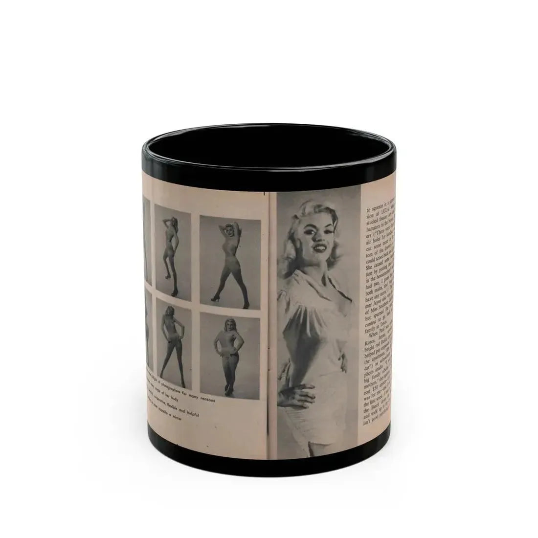Jayne Mansfield #299 - JAYNE Pocket Magazine Pages 42 & 43 (Vintage Female Icon) Black Coffee Mug 11oz - Go Mug Yourself