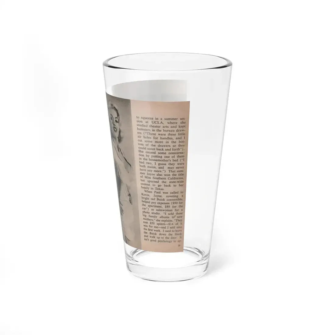 Jayne Mansfield #299 - JAYNE Pocket Magazine Pages 42 & 43 (Vintage Female Icon) Pint Glass 16oz - Go Mug Yourself