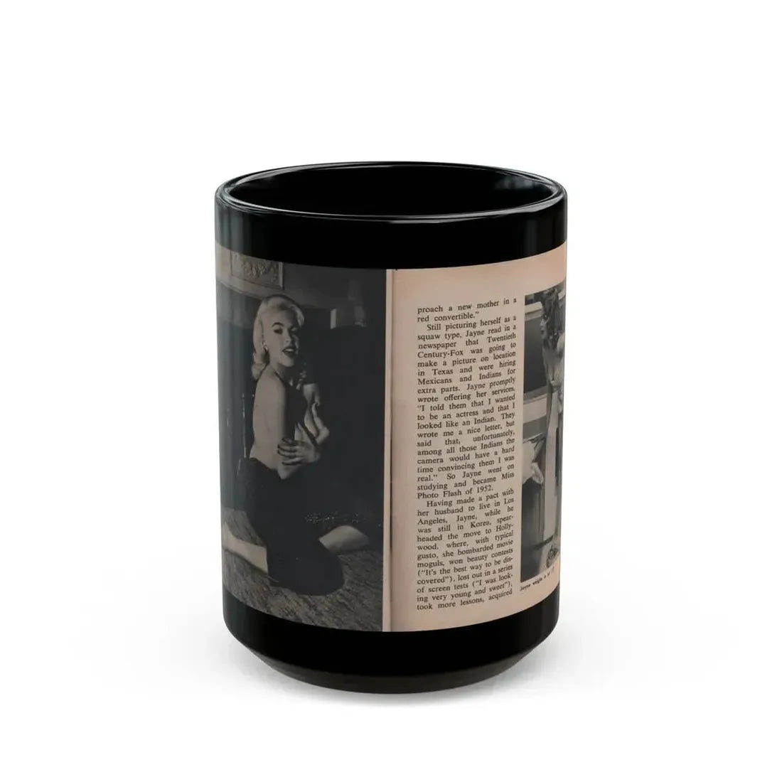 Jayne Mansfield #300 - JAYNE Pocket Magazine Pages 44 & 45 (Vintage Female Icon) Black Coffee Mug 15oz - Go Mug Yourself