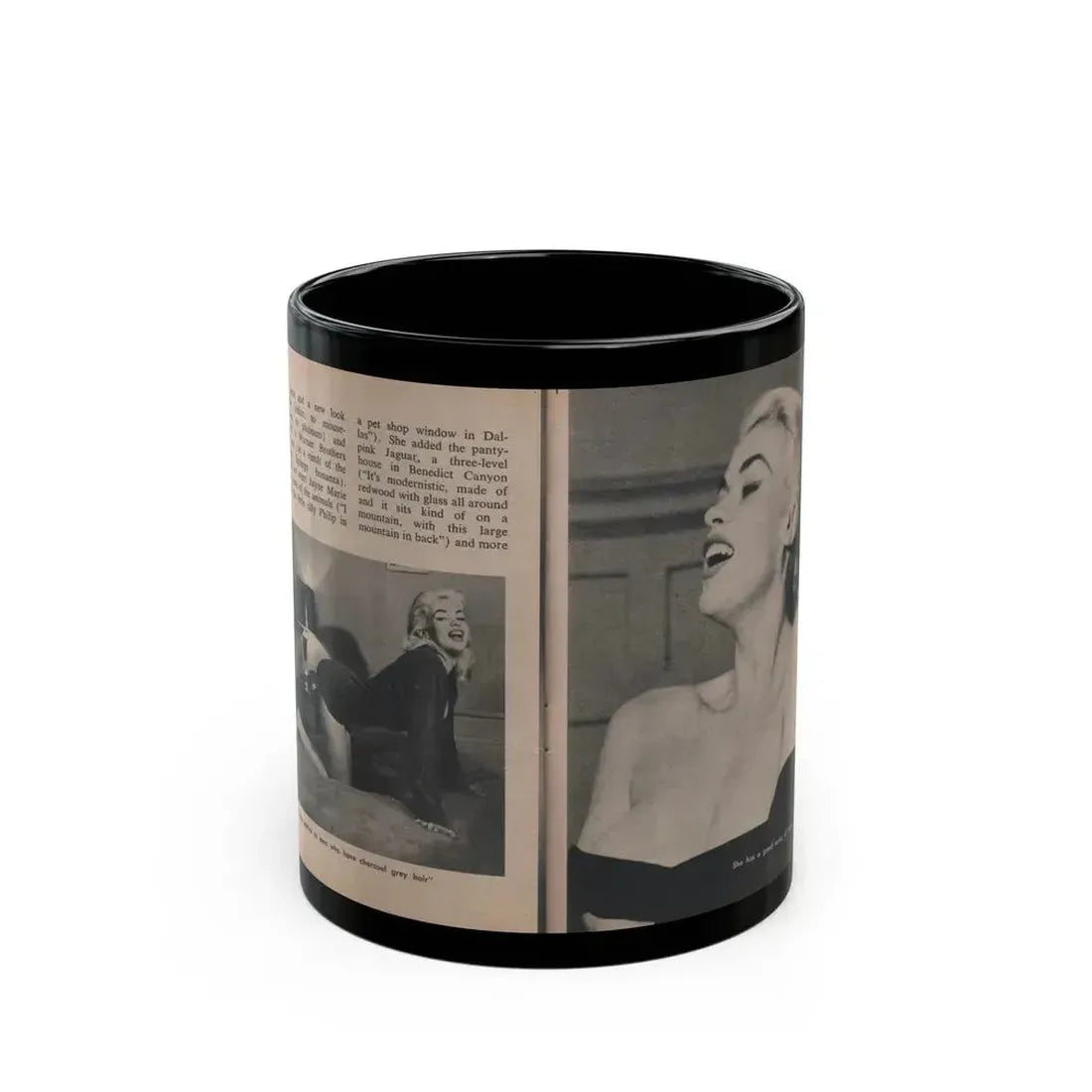 Jayne Mansfield #301 - JAYNE Pocket Magazine Pages 46 & 47 (Vintage Female Icon) Black Coffee Mug 11oz - Go Mug Yourself