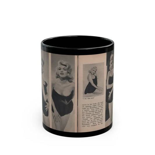 Jayne Mansfield #303 - JAYNE Pocket Magazine Pages 50 & 51 (Vintage Female Icon) Black Coffee Mug 11oz - Go Mug Yourself