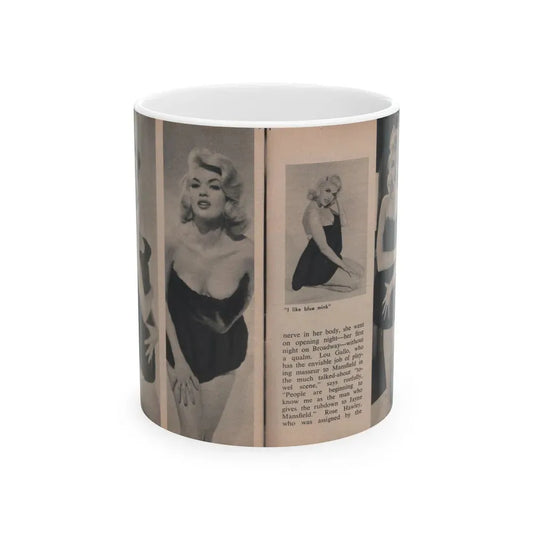 Jayne Mansfield #303 - JAYNE Pocket Magazine Pages 50 & 51 (Vintage Female Icon) White Coffee Mug 11oz - Go Mug Yourself