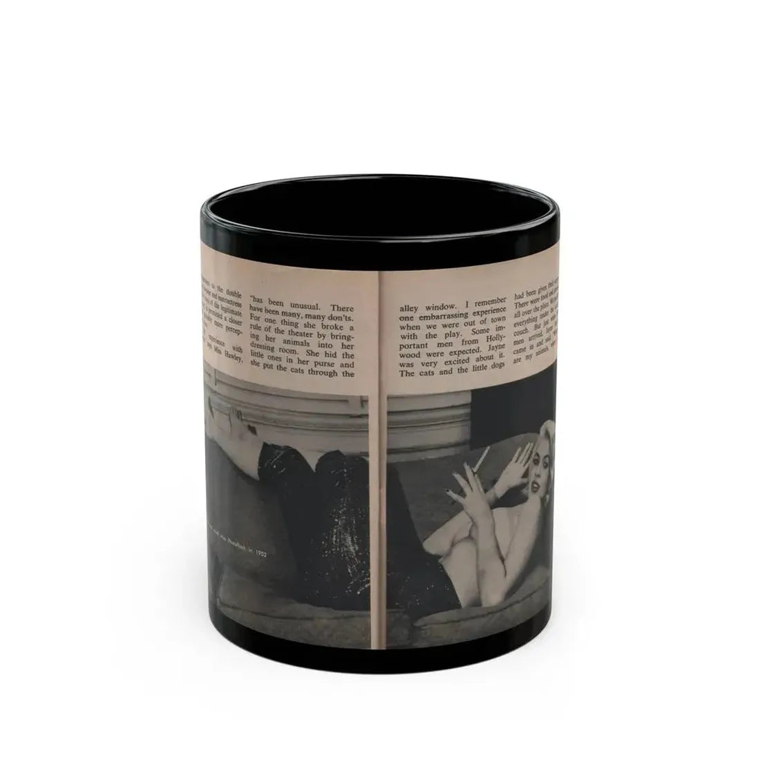 Jayne Mansfield #304 - JAYNE Pocket Magazine Pages 52 & 53 (Vintage Female Icon) Black Coffee Mug 11oz - Go Mug Yourself