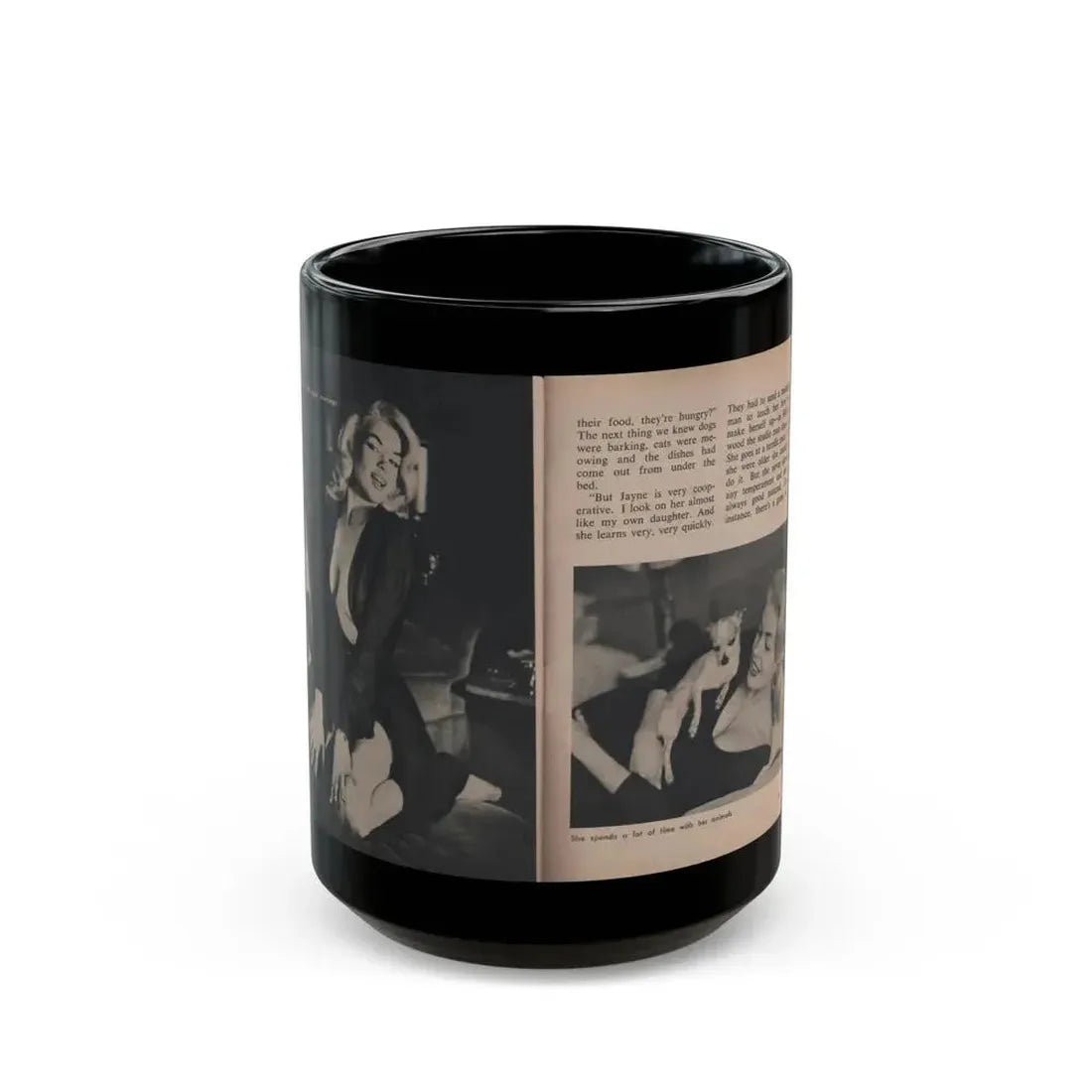 Jayne Mansfield #305 - JAYNE Pocket Magazine Pages 54 & 55 (Vintage Female Icon) Black Coffee Mug 15oz - Go Mug Yourself