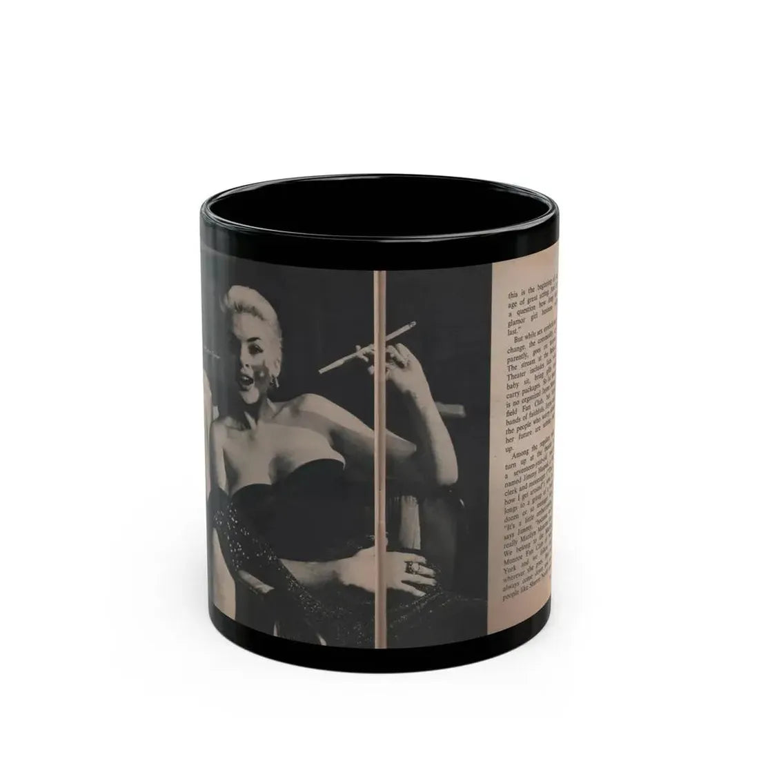 Jayne Mansfield #307 - JAYNE Pocket Magazine Pages 58 & 59 (Vintage Female Icon) Black Coffee Mug 11oz - Go Mug Yourself