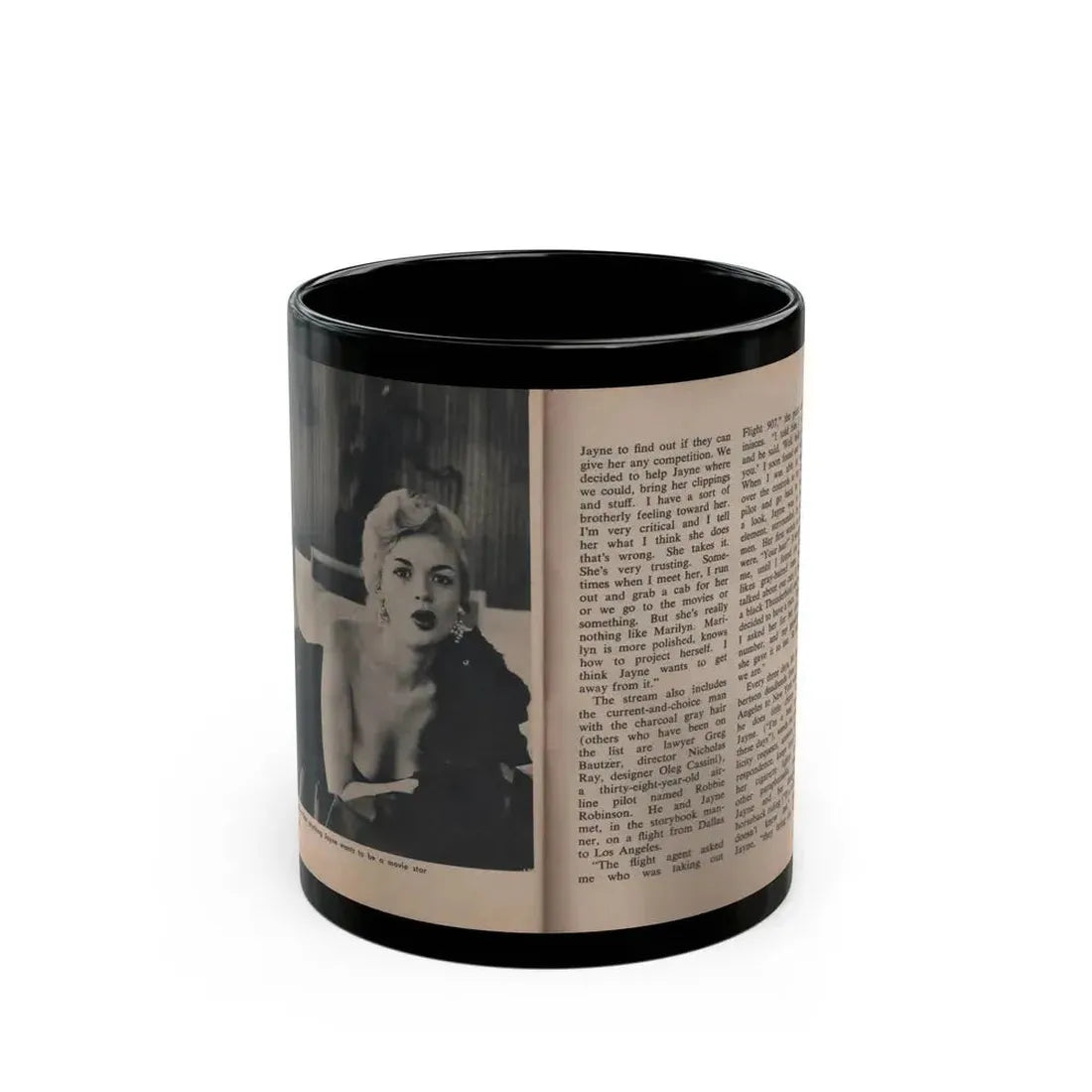 Jayne Mansfield #308 - JAYNE Pocket Magazine Pages 60 & 61 (Vintage Female Icon) Black Coffee Mug 11oz - Go Mug Yourself