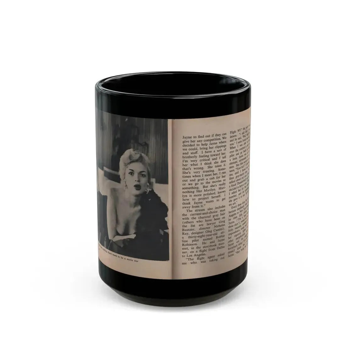 Jayne Mansfield #308 - JAYNE Pocket Magazine Pages 60 & 61 (Vintage Female Icon) Black Coffee Mug 15oz - Go Mug Yourself