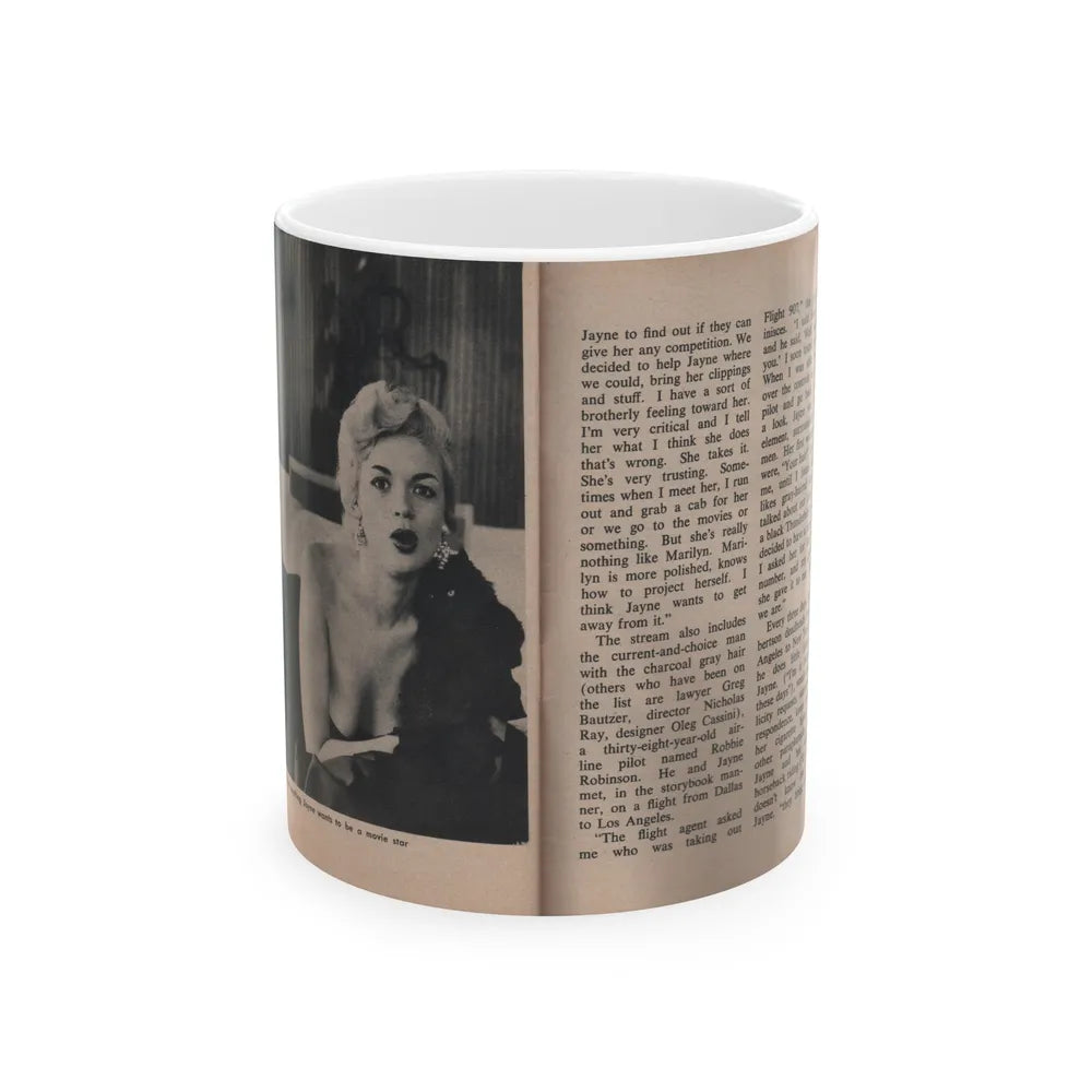 Jayne Mansfield #308 - JAYNE Pocket Magazine Pages 60 & 61 (Vintage Female Icon) White Coffee Mug-11oz-Go Mug Yourself