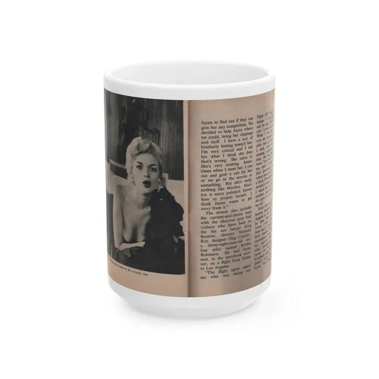 Jayne Mansfield #308 - JAYNE Pocket Magazine Pages 60 & 61 (Vintage Female Icon) White Coffee Mug 15oz - Go Mug Yourself
