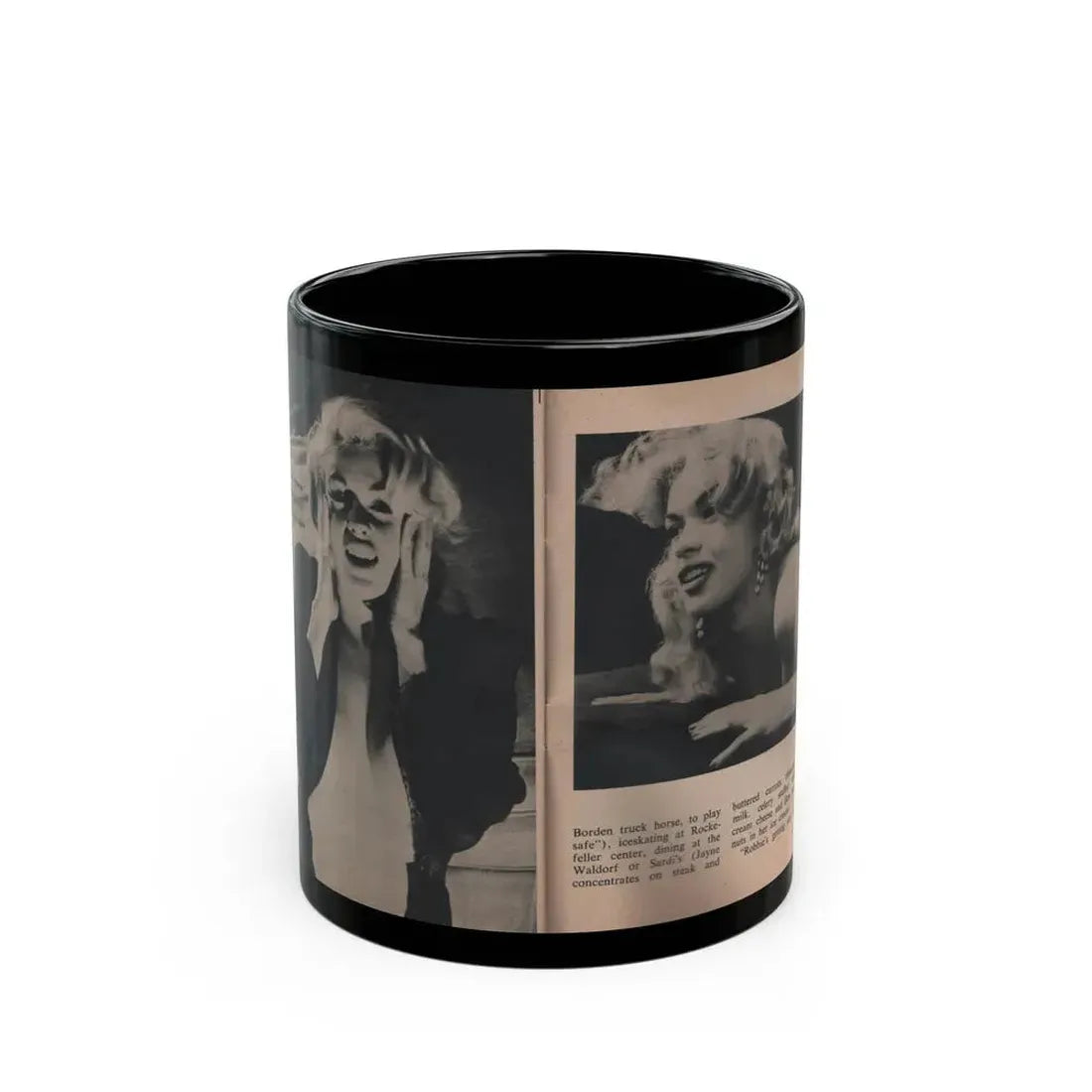 Jayne Mansfield #310 - JAYNE Pocket Magazine Pages 64 & 65 (Vintage Female Icon) Black Coffee Mug 11oz - Go Mug Yourself