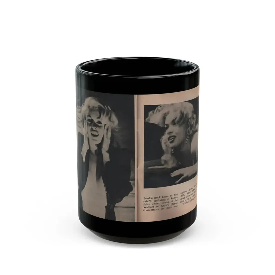 Jayne Mansfield #310 - JAYNE Pocket Magazine Pages 64 & 65 (Vintage Female Icon) Black Coffee Mug 15oz - Go Mug Yourself
