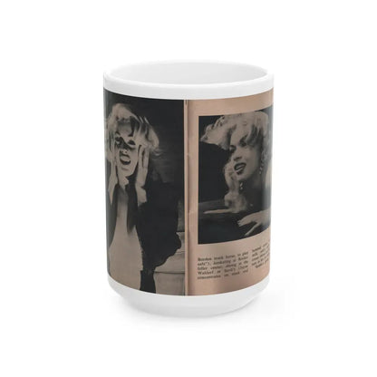 Jayne Mansfield #310 - JAYNE Pocket Magazine Pages 64 & 65 (Vintage Female Icon) White Coffee Mug 15oz - Go Mug Yourself