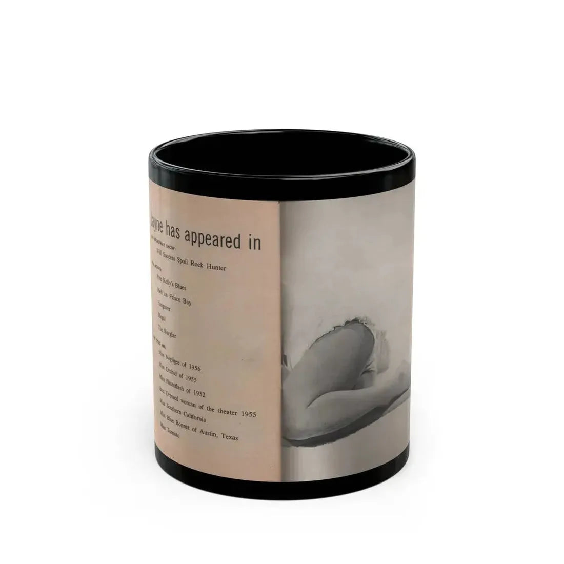 Jayne Mansfield #312 - JAYNE Pocket Magazine Pages 68 & 69 (Vintage Female Icon) Black Coffee Mug 11oz - Go Mug Yourself
