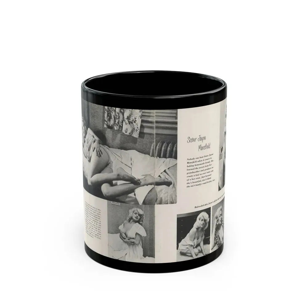 Jayne Mansfield #313 - Pages 1 & 2 of 4 with, 5 B&W Photos, Captions & Article from SCAMP Magazine May '57 (Vintage Female Icon) Black Coffee Mug 11oz - Go Mug Yourself