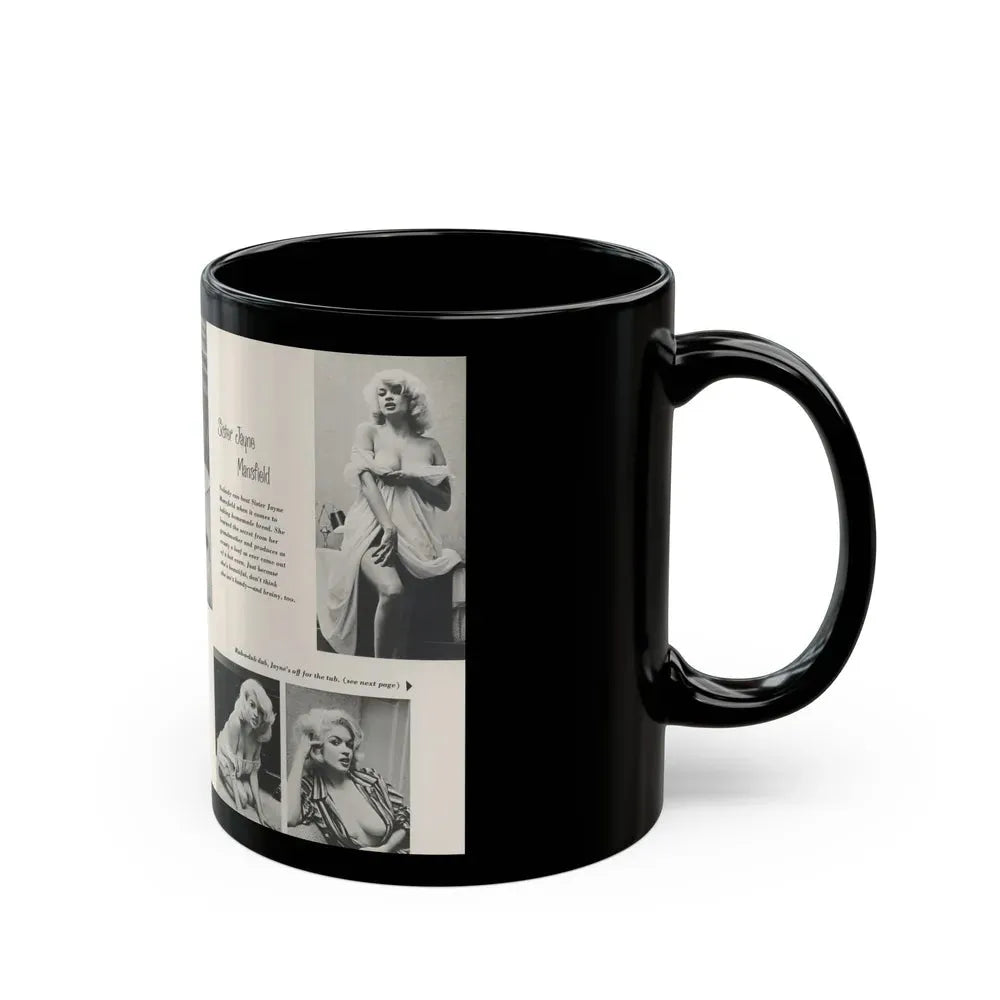 Jayne Mansfield #313 - Pages 1 & 2 of 4 with, 5 B&W Photos, Captions & Article from SCAMP Magazine May '57 (Vintage Female Icon) Black Coffee Mug - Go Mug Yourself