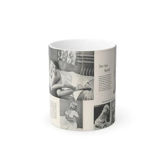 Jayne Mansfield #313 - Pages 1 & 2 of 4 with, 5 B&W Photos, Captions & Article from SCAMP Magazine May '57 (Vintage Female Icon) Color Changing Coffee Mug 11oz - Go Mug Yourself