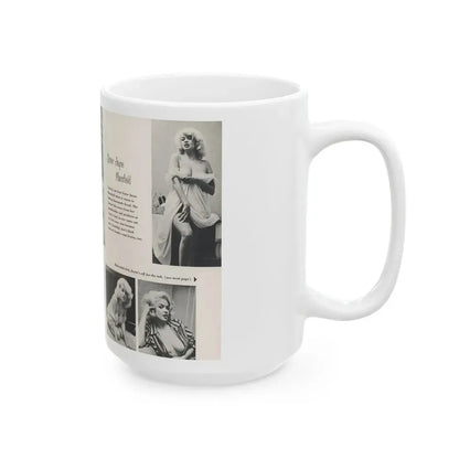 Jayne Mansfield #313 - Pages 1 & 2 of 4 with, 5 B&W Photos, Captions & Article from SCAMP Magazine May '57 (Vintage Female Icon) White Coffee Mug - Go Mug Yourself