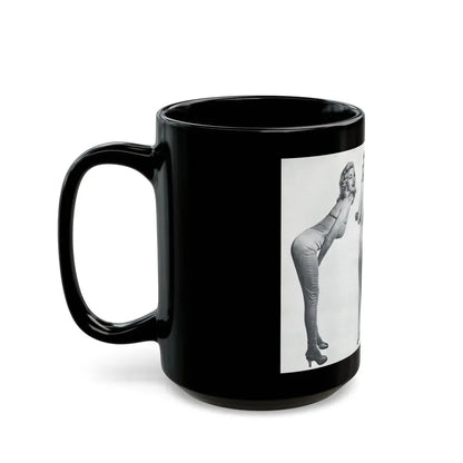Jayne Mansfield #317 - Pages 42 & 43 Pages 3 & 4 of 6 featuring, Jayne+3 B&W Photos & Caption from Pageant Digest Mag. June '55 (Vintage Female Icon) Black Coffee Mug - Go Mug Yourself