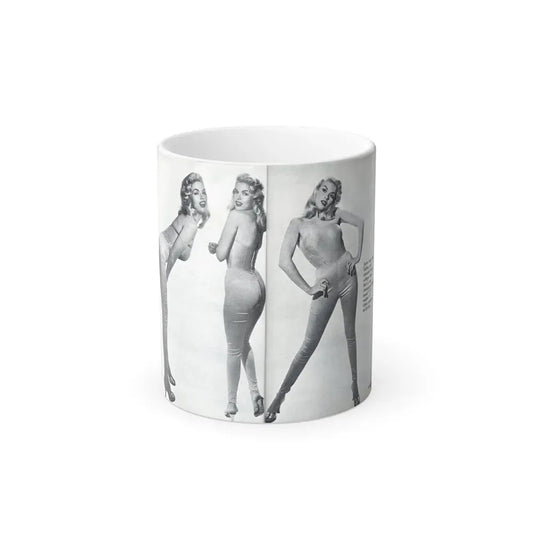 Jayne Mansfield #317 - [Pages 42 & 43] Pages 3 & 4 of 6 featuring, Jayne+3 B&W Photos & Caption from Pageant Digest Mag. June '55 (Vintage Female Icon) Color Changing Coffee Mug 11oz - Go Mug Yourself