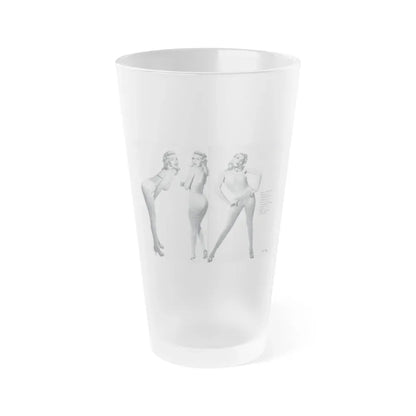 Jayne Mansfield #317 - Pages 42 & 43 Pages 3 & 4 of 6 featuring, Jayne+3 B&W Photos & Caption from Pageant Digest Mag. June '55 (Vintage Female Icon) Frosted Pint Glass 16oz 16oz Frosted - Go Mug Yourself