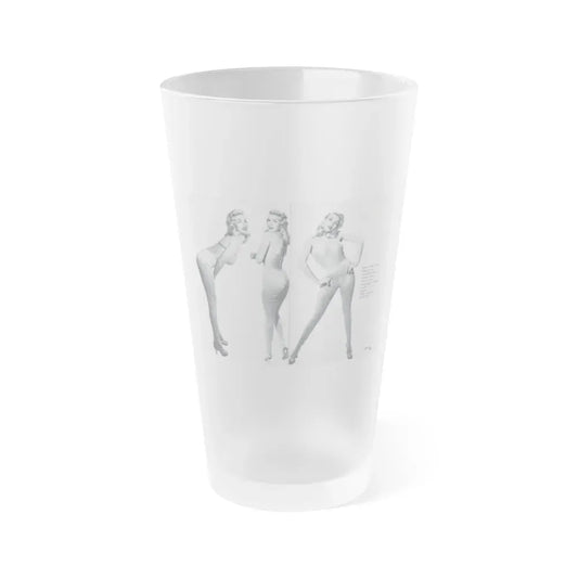 Jayne Mansfield #317 - Pages 42 & 43 Pages 3 & 4 of 6 featuring, Jayne+3 B&W Photos & Caption from Pageant Digest Mag. June '55 (Vintage Female Icon) Frosted Pint Glass 16oz 16oz Frosted - Go Mug Yourself