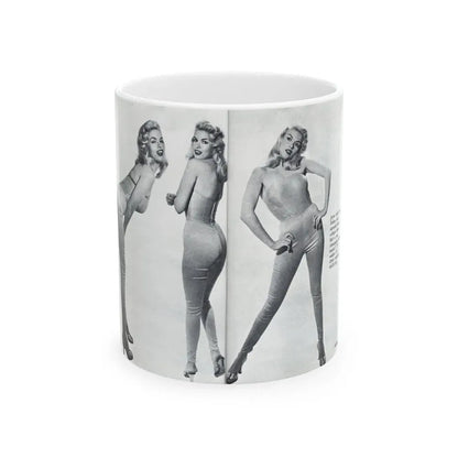 Jayne Mansfield #317 - Pages 42 & 43 Pages 3 & 4 of 6 featuring, Jayne+3 B&W Photos & Caption from Pageant Digest Mag. June '55 (Vintage Female Icon) White Coffee Mug 11oz - Go Mug Yourself