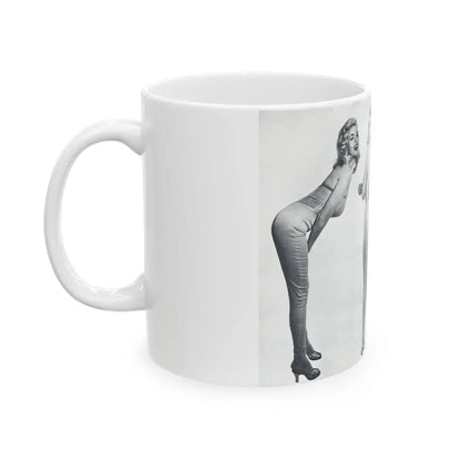 Jayne Mansfield #317 - Pages 42 & 43 Pages 3 & 4 of 6 featuring, Jayne+3 B&W Photos & Caption from Pageant Digest Mag. June '55 (Vintage Female Icon) White Coffee Mug - Go Mug Yourself
