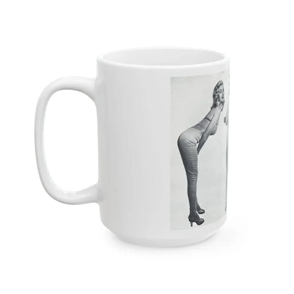 Jayne Mansfield #317 - Pages 42 & 43 Pages 3 & 4 of 6 featuring, Jayne+3 B&W Photos & Caption from Pageant Digest Mag. June '55 (Vintage Female Icon) White Coffee Mug - Go Mug Yourself