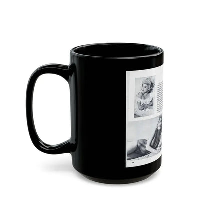 Jayne Mansfield #318 - Pages 43 & 44 Pages 5 & 6 of 6 featuring, Jayne+3 B&W Photos & Caption from Pageant Digest Mag. June '55 (Vintage Female Icon) Black Coffee Mug - Go Mug Yourself