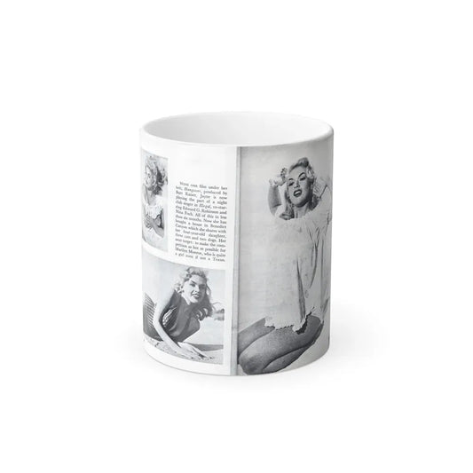 Jayne Mansfield #318 - [Pages 43 & 44] Pages 5 & 6 of 6 featuring, Jayne+3 B&W Photos & Caption from Pageant Digest Mag. June '55 (Vintage Female Icon) Color Changing Coffee Mug 11oz - Go Mug Yourself