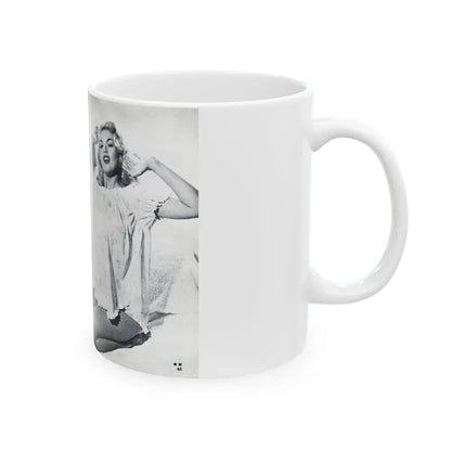 Jayne Mansfield #318 - Pages 43 & 44 Pages 5 & 6 of 6 featuring, Jayne+3 B&W Photos & Caption from Pageant Digest Mag. June '55 (Vintage Female Icon) White Coffee Mug - Go Mug Yourself