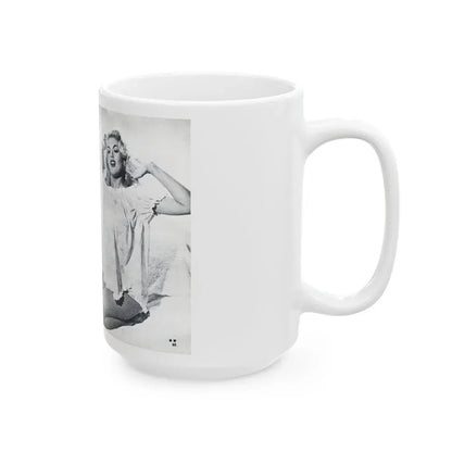 Jayne Mansfield #318 - Pages 43 & 44 Pages 5 & 6 of 6 featuring, Jayne+3 B&W Photos & Caption from Pageant Digest Mag. June '55 (Vintage Female Icon) White Coffee Mug - Go Mug Yourself