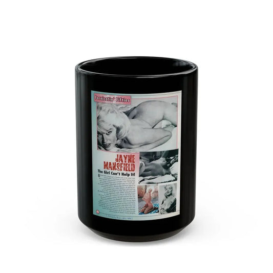Jayne Mansfield #319 - 1 Page of Jayne with, 4 Pics 3 B&W+1 Color Topless and semi nude & brief article from Celebrity Skin Magazine July '98 (Vintage Female Icon) Black Coffee Mug 15oz - Go Mug Yourself