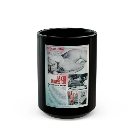 Jayne Mansfield #319 - 1 Page of Jayne with, 4 Pics 3 B&W+1 Color Topless and semi nude & brief article from Celebrity Skin Magazine July '98 (Vintage Female Icon) Black Coffee Mug 15oz - Go Mug Yourself