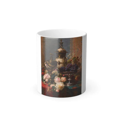 Jean-Baptiste Robie (1821-1910) A Still Life with Roses, Grapes, and a Silver Inlaid Nautilus Shell - Oi-0 - Color Changing Mug 11oz 11oz - Go Mug Yourself
