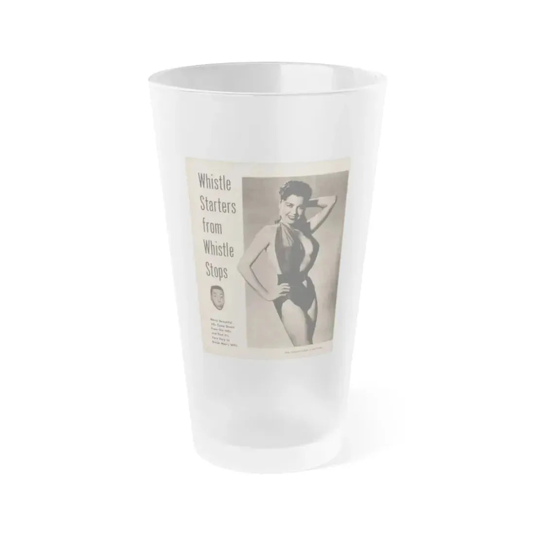 Jeanne Carmen #103 - 1 Page, 1 B&W Photo & Caption from Earl Wilson's Showgirls '56 (Vintage Female Icon) Frosted Pint Glass 16oz 16oz Frosted - Go Mug Yourself