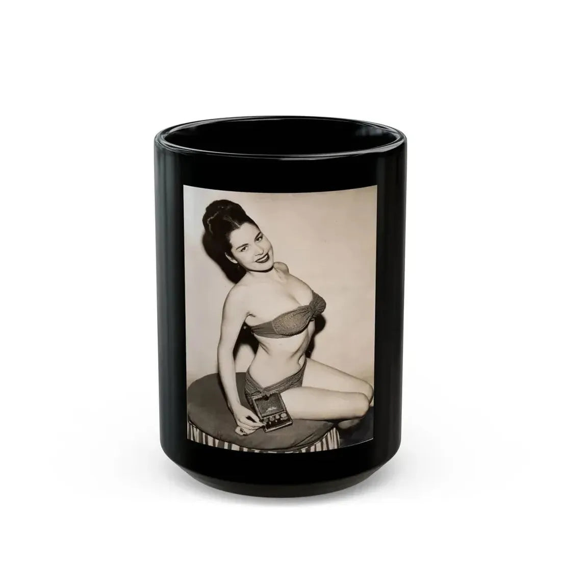Jeanne Carmen #110 (Vintage Female Icon) Black Coffee Mug 15oz - Go Mug Yourself