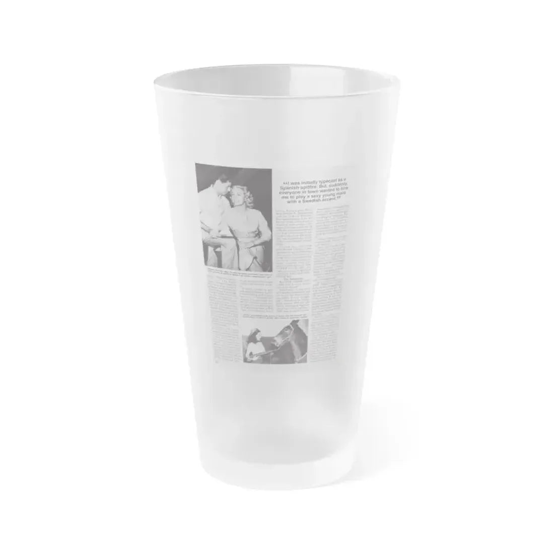 Jeanne Carmen #119 - Pages 5 of 14 with, 2 B&W Movie Off-Camerea Stills Photos, Captions & Article from Femme Fatales Mag. Oct. '95 (Vintage Female Icon) Frosted Pint Glass 16oz 16oz Frosted - Go Mug Yourself