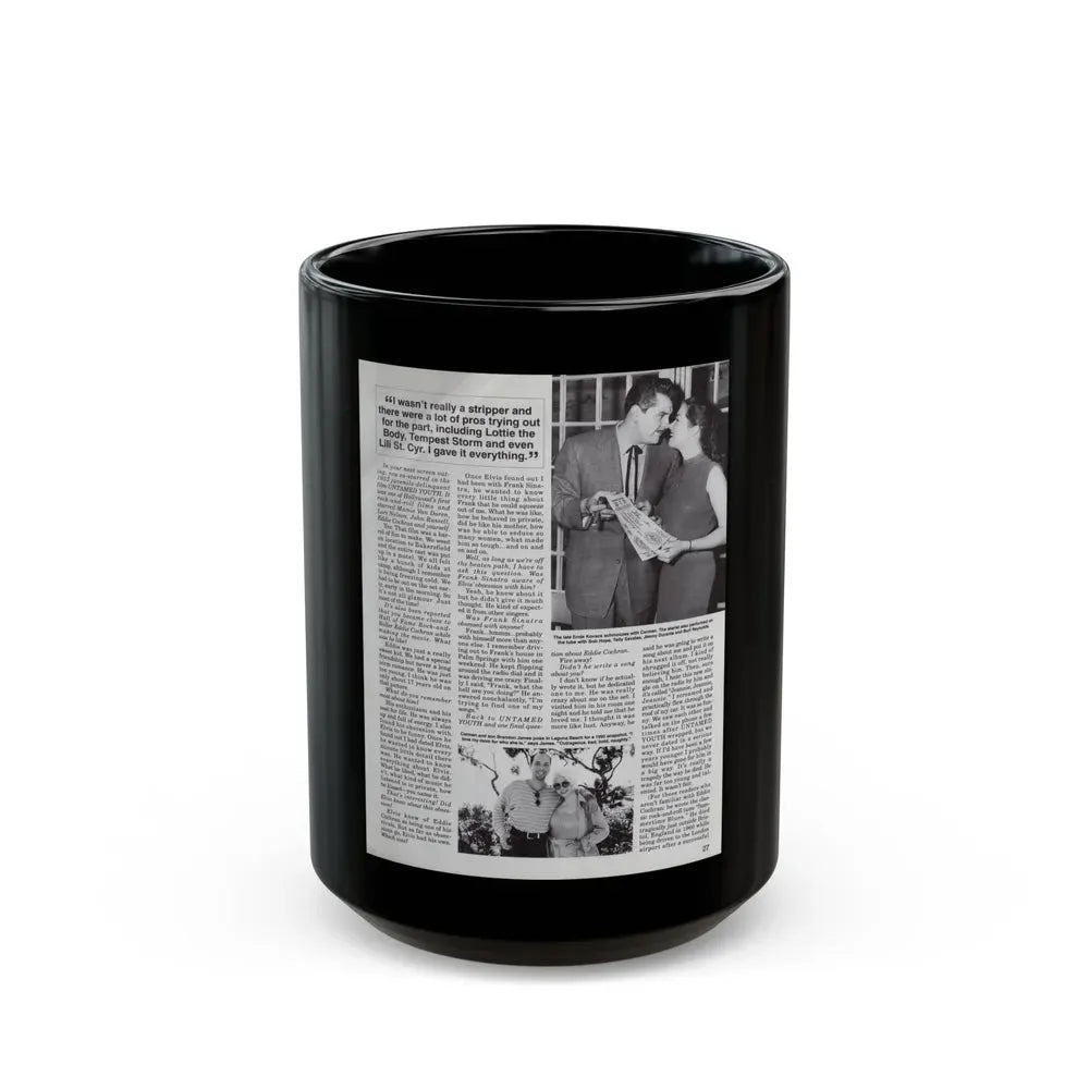 Jeanne Carmen #124 - Pages 10 of 14 with, 2 B&W Moie Stills & Article from Femme Fatales Mag. Oct. '95 (Vintage Female Icon) Black Coffee Mug 15oz - Go Mug Yourself