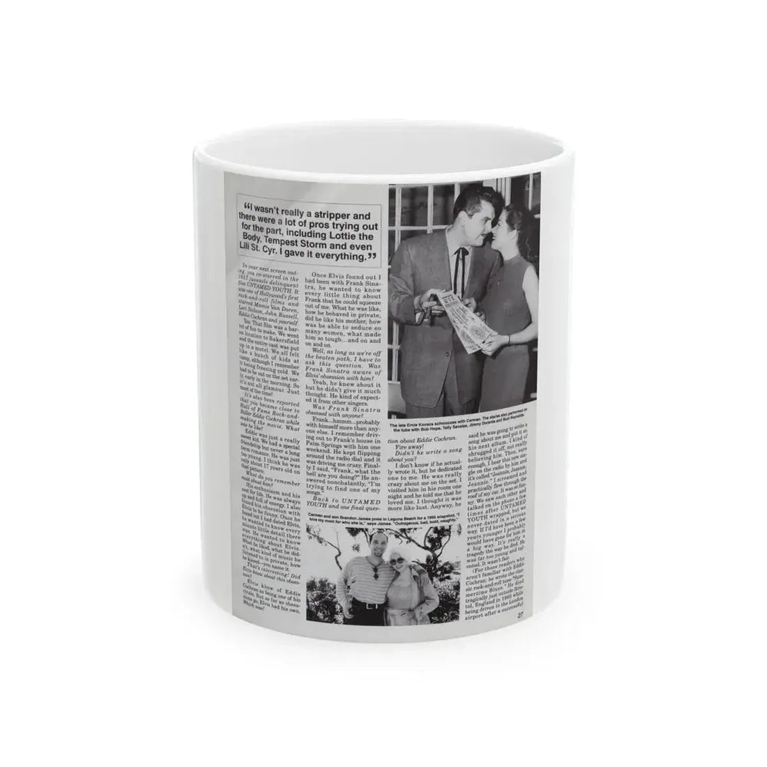 Jeanne Carmen #124 - Pages 10 of 14 with, 2 B&W Moie Stills & Article from Femme Fatales Mag. Oct. '95 (Vintage Female Icon) White Coffee Mug 11oz - Go Mug Yourself