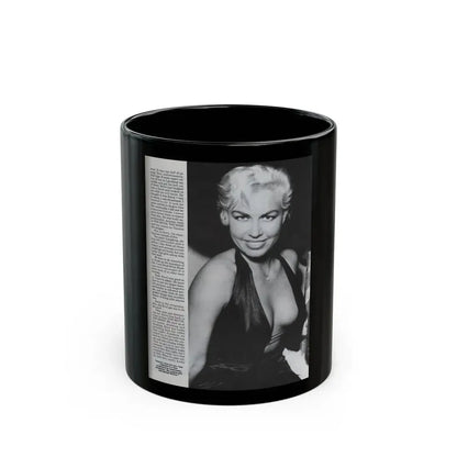 Jeanne Carmen #126 - Pages 12 of 14 with, 1 Large B&W Photo as a blonde & Article from Femme Fatales Mag. Oct. '95 (Vintage Female Icon) Black Coffee Mug 11oz - Go Mug Yourself