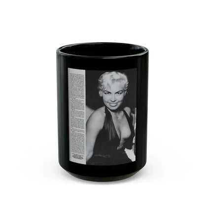 Jeanne Carmen #126 - Pages 12 of 14 with, 1 Large B&W Photo as a blonde & Article from Femme Fatales Mag. Oct. '95 (Vintage Female Icon) Black Coffee Mug 15oz - Go Mug Yourself