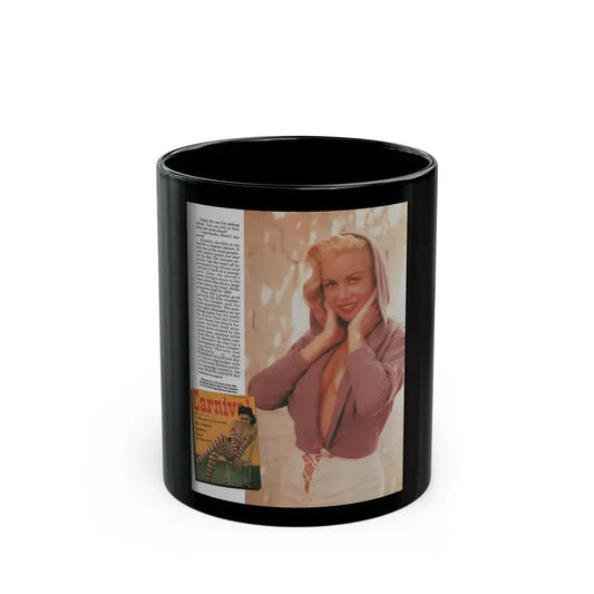 Jeanne Carmen #128 - Pages 14 of 14 with, 1 Large Color Photo as a blonde & Article from Femme Fatales Mag. Oct. '95 (Vintage Female Icon) Black Coffee Mug 11oz - Go Mug Yourself