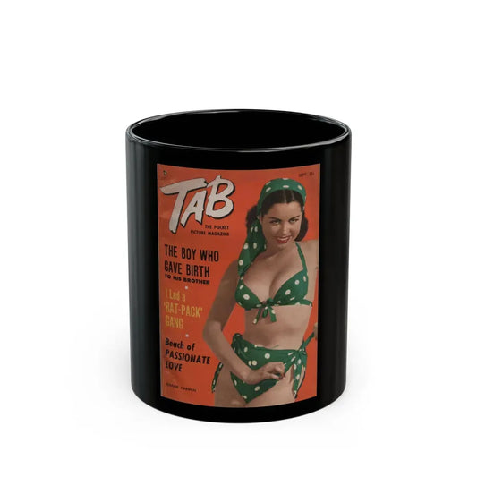Jeanne Carmen #130 - Jeanne on Front Cover in Color & spread from TAB Digest Mag. Sept '54 (Vintage Female Icon) Black Coffee Mug 11oz - Go Mug Yourself