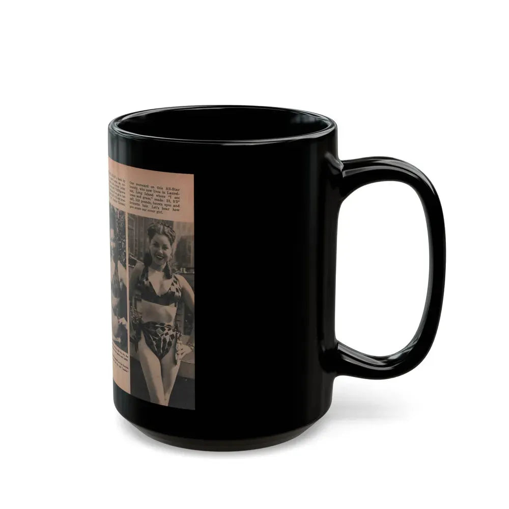 Jeanne Carmen #131 - Pages 1 & 2 of 2 with, 3 B&W Photos from TAB Digest Mag. Sept. '54 (Vintage Female Icon) Black Coffee Mug - Go Mug Yourself