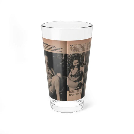 Jeanne Carmen #131 - Pages 1 & 2 of 2 with, 3 B&W Photos from TAB Digest Mag. Sept. '54 (Vintage Female Icon) Pint Glass 16oz 16oz - Go Mug Yourself