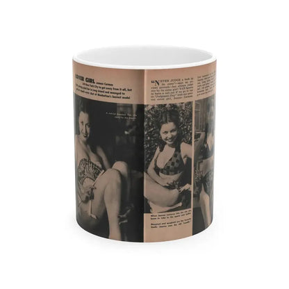 Jeanne Carmen #131 - Pages 1 & 2 of 2 with, 3 B&W Photos from TAB Digest Mag. Sept. '54 (Vintage Female Icon) White Coffee Mug 11oz - Go Mug Yourself